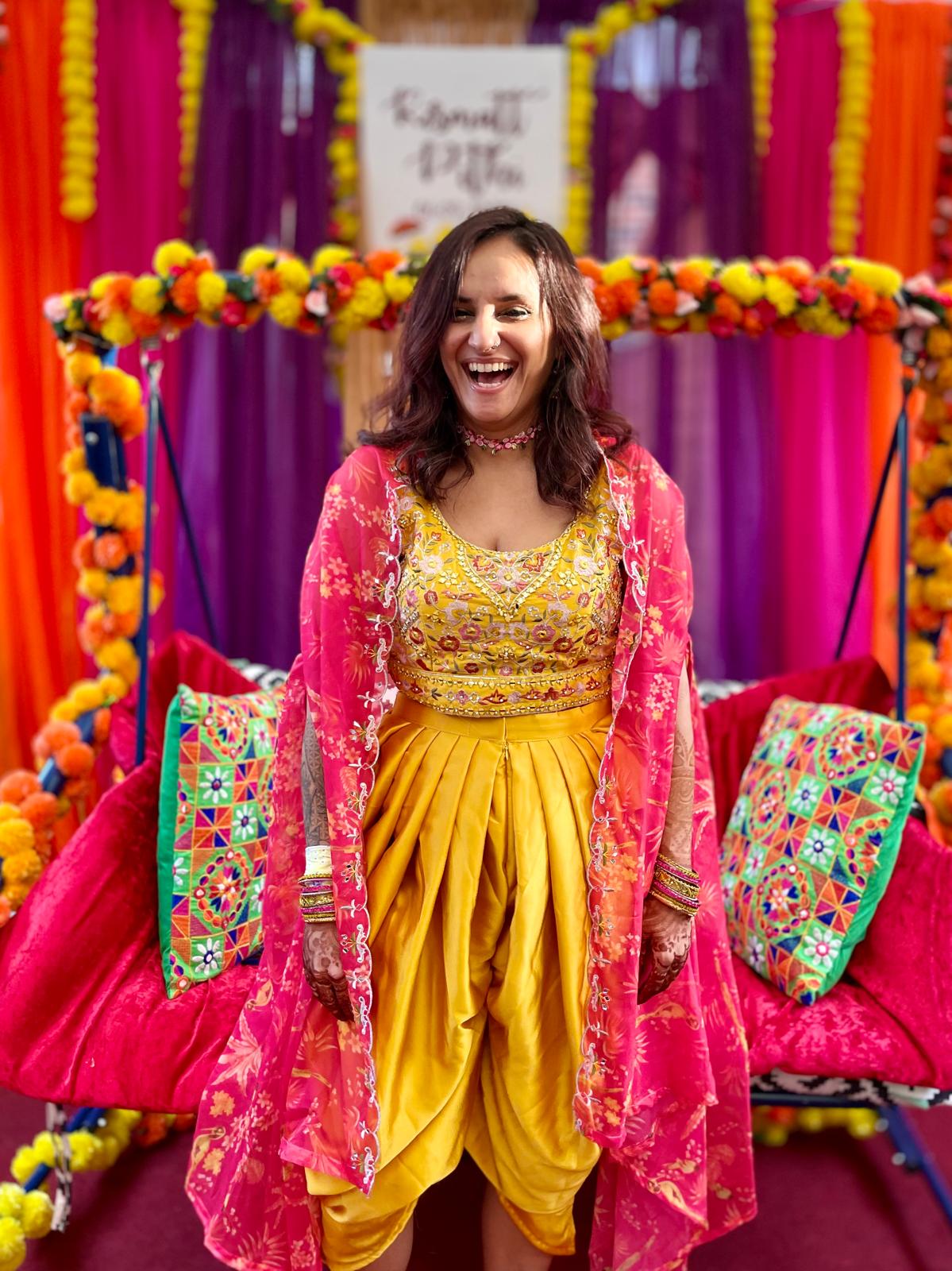 Krishna laughing at her wedding celebration